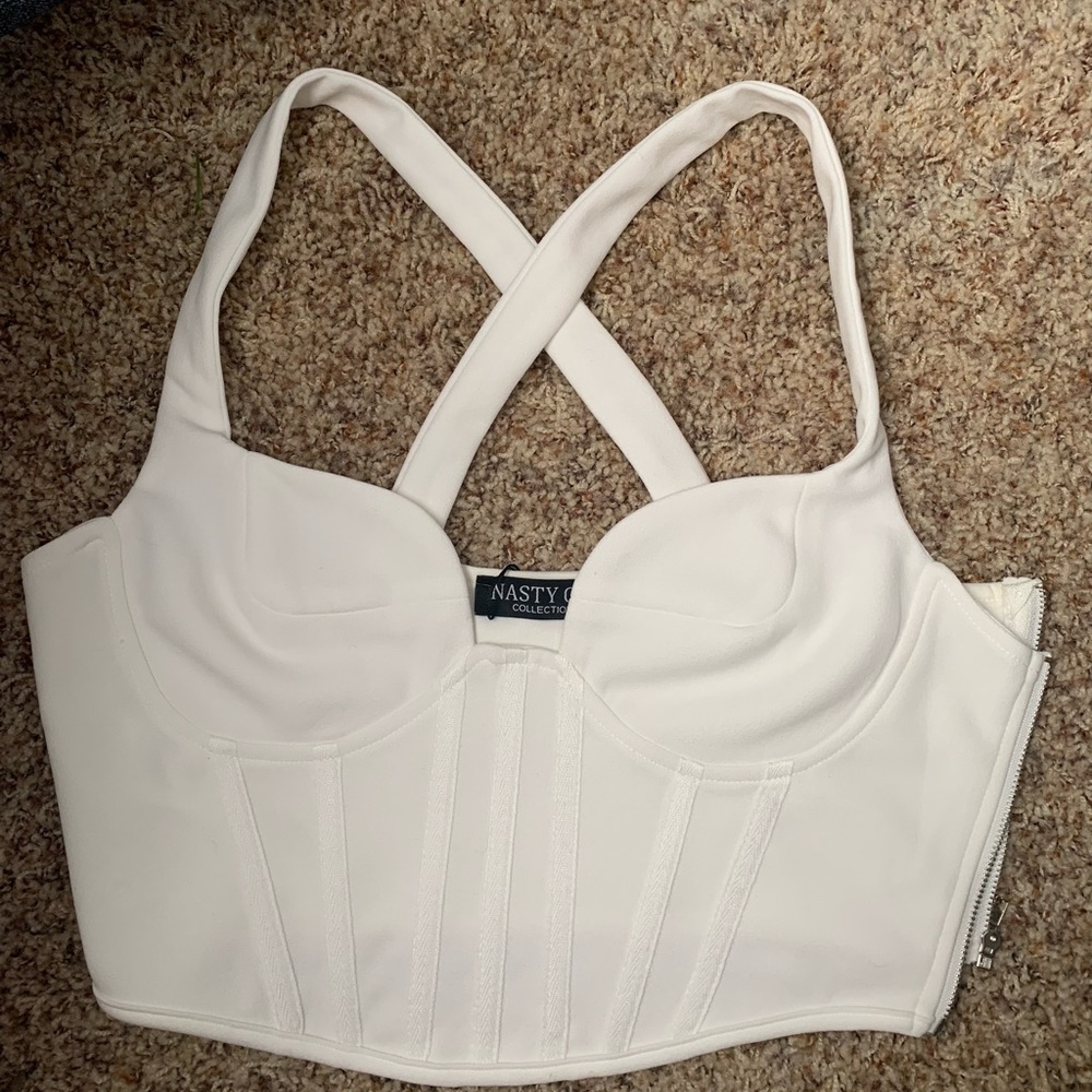 White corset top with cross over straps